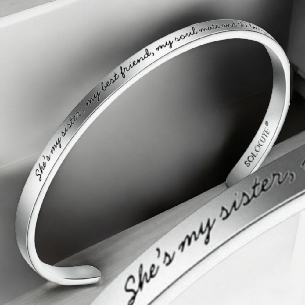 Silver engraved adjustable cuff bracelet for sisters nwt